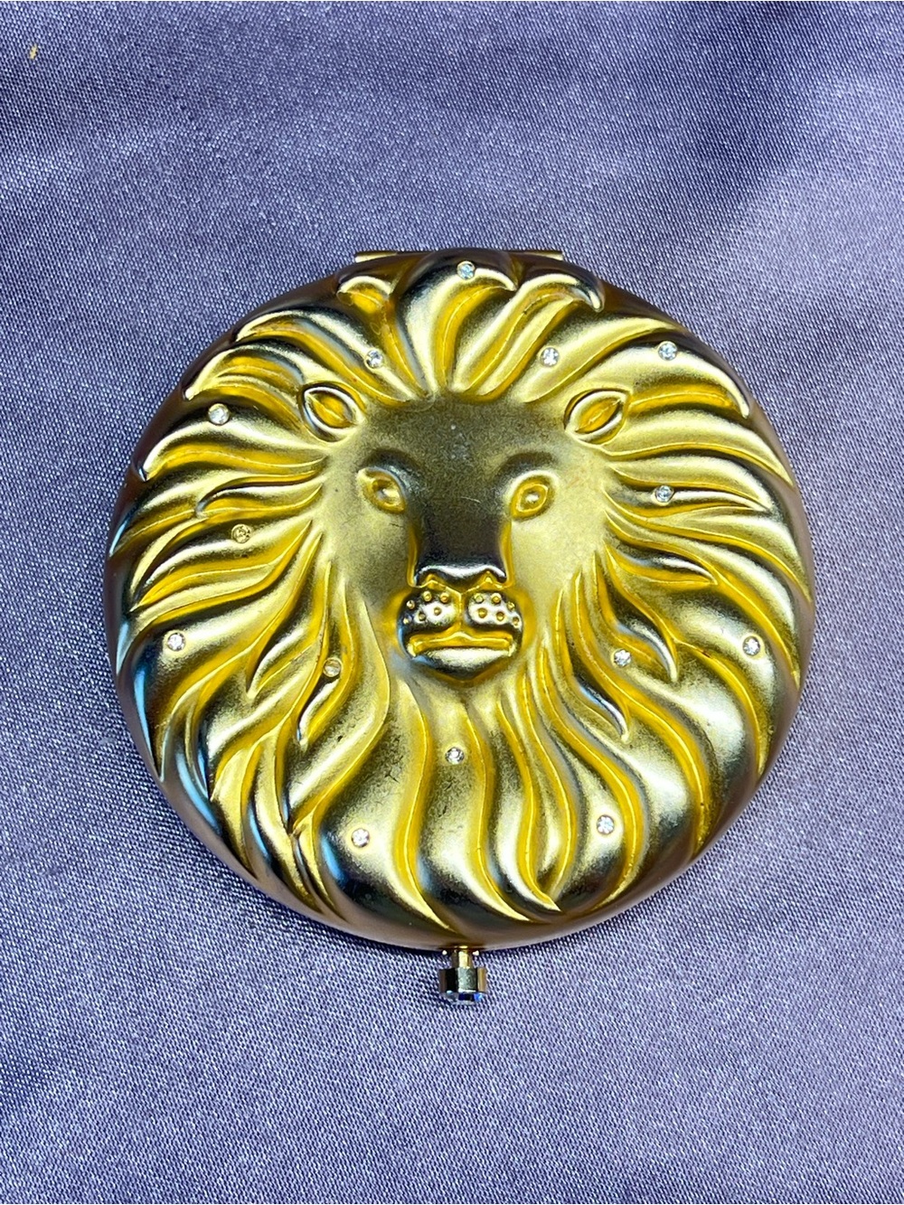 Estée Lauder Golden Leo Lion Compact Vintage Rhinestone Gold Tone Mirror Compact